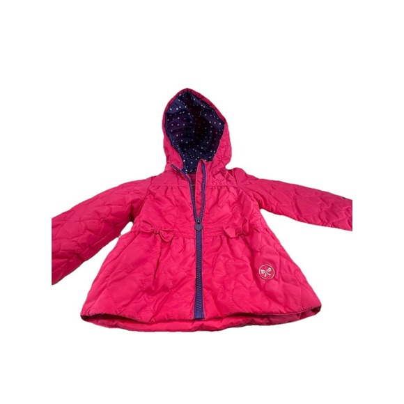 Pink Puffer Jacket Hood, London Fog,  Bows Size 12 Months - Picture 1 of 11